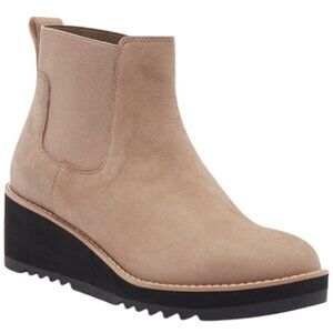 Eileen Fisher Lilou Suede Ankle Boot Women's 7 Tan Wedge Bootie Minimalist NWT